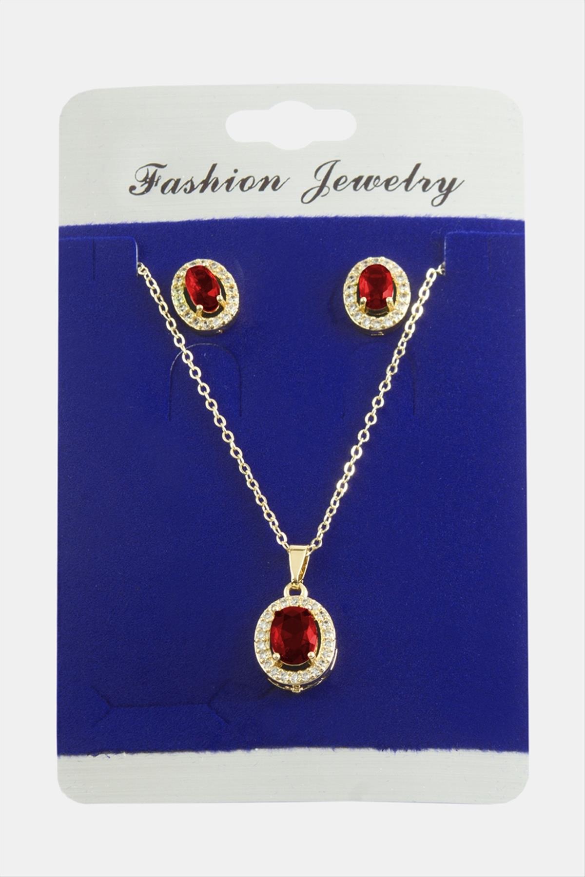 Oval Zirkon Taşlı Set Kolye