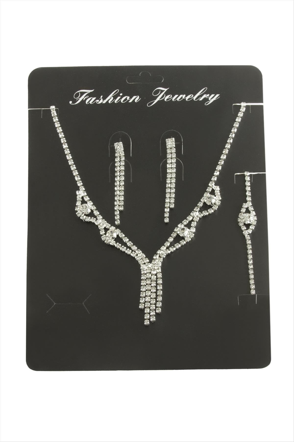 Sallantılı Taşlı Set Kolye