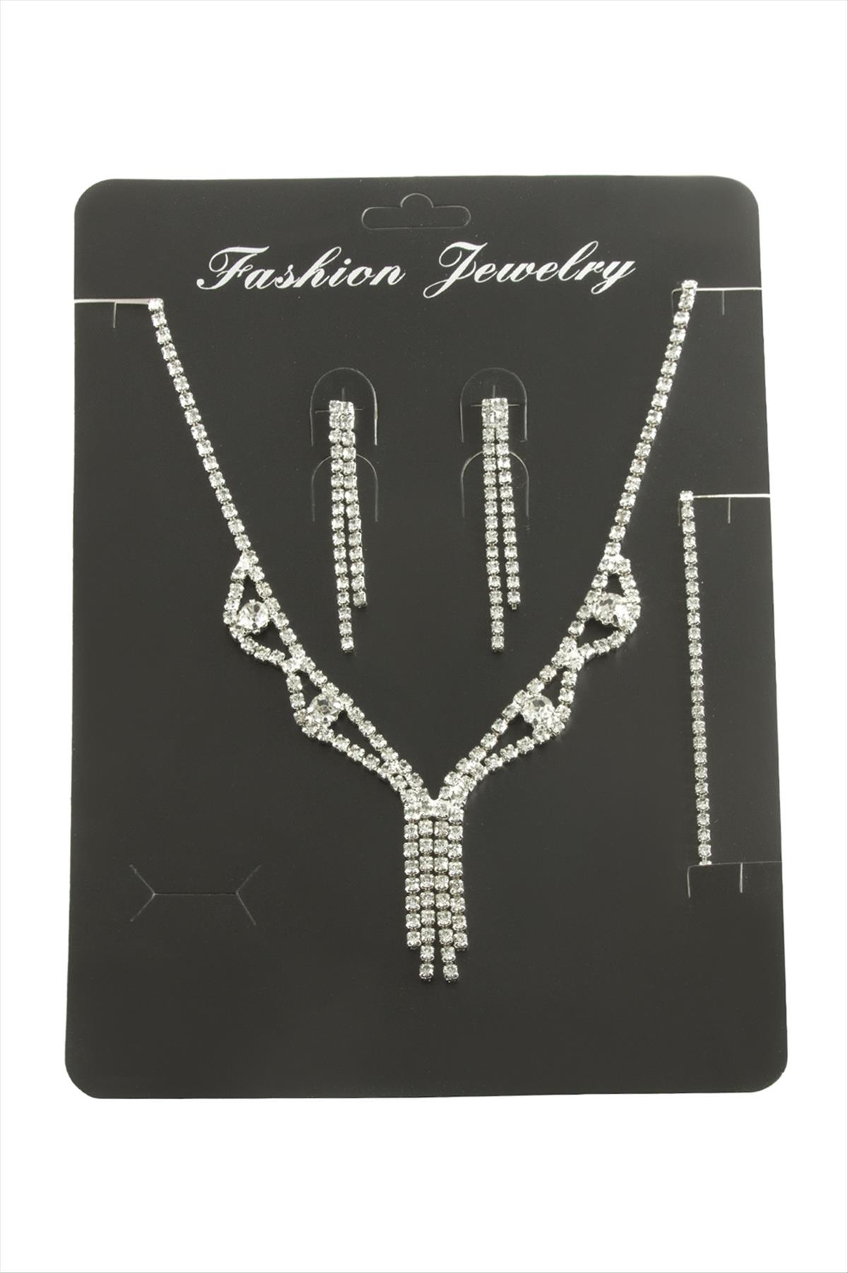 Sallantılı Taşlı Set Kolye