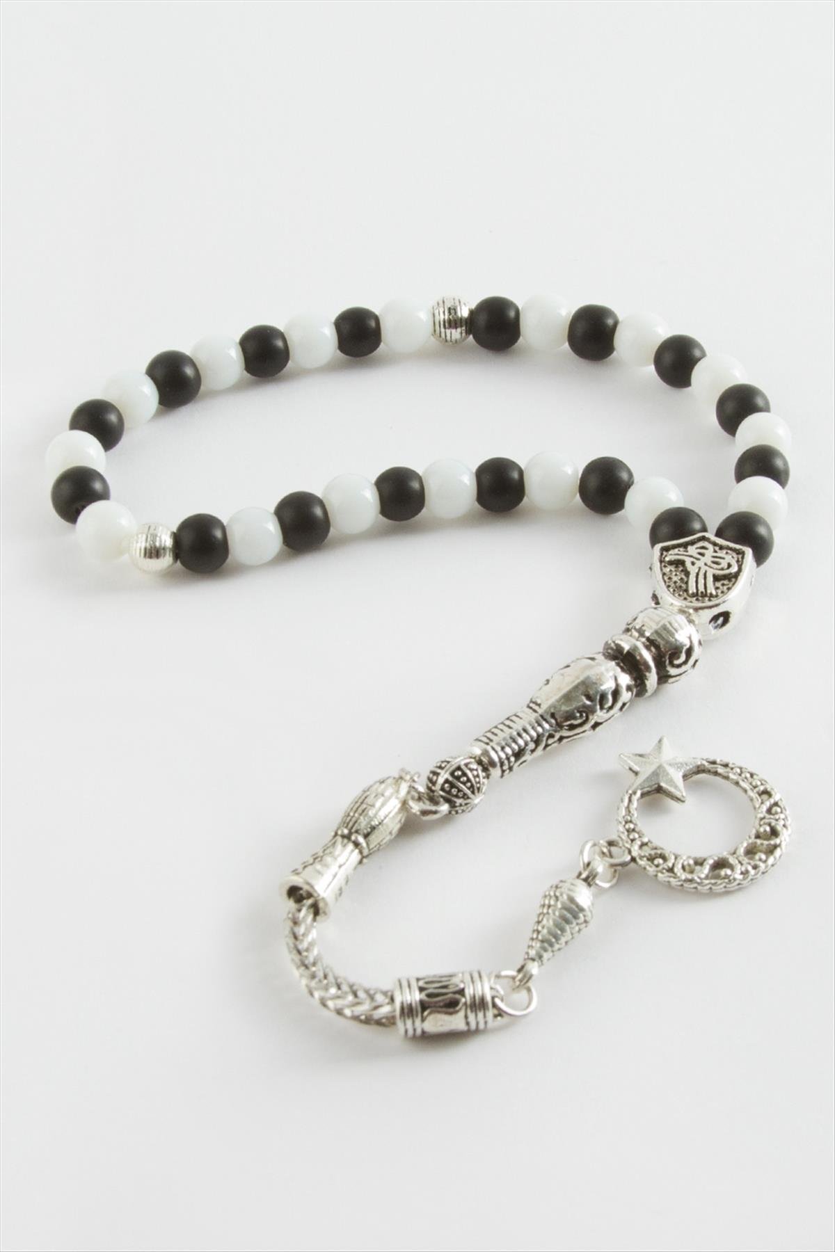 Siyah Beyaz Mat Onix Ceyt Doğaltaş Tesbih 6 mm