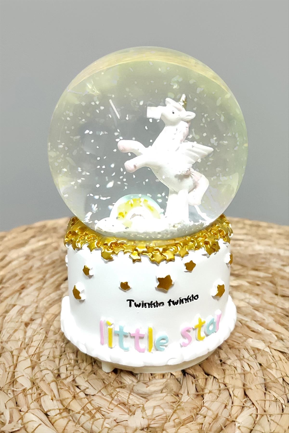 Unicorn Pilli Müzikli Işıklı Kar Küresi Orta Boy-Beyaz