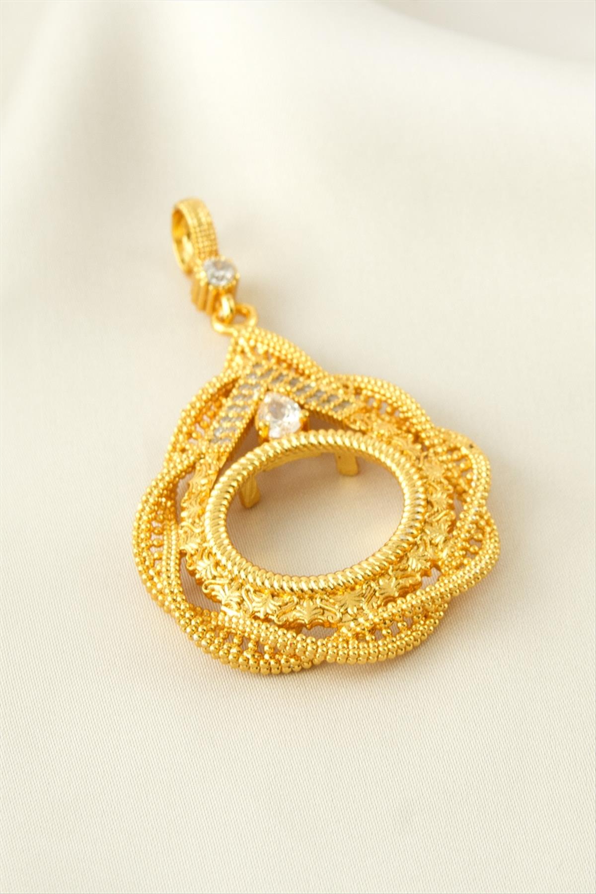 Yarım Altın Koyulabilir Taşlı Kolye Ucu