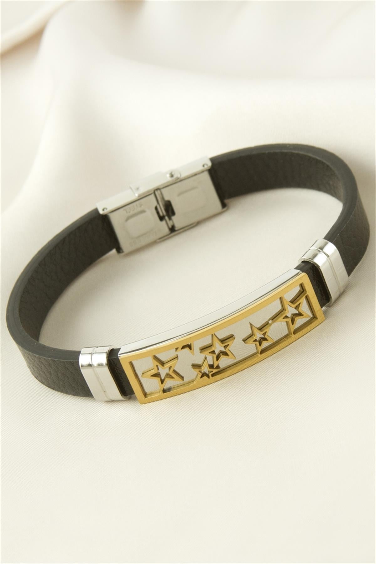 Yıldız Deri Çelik Bileklik