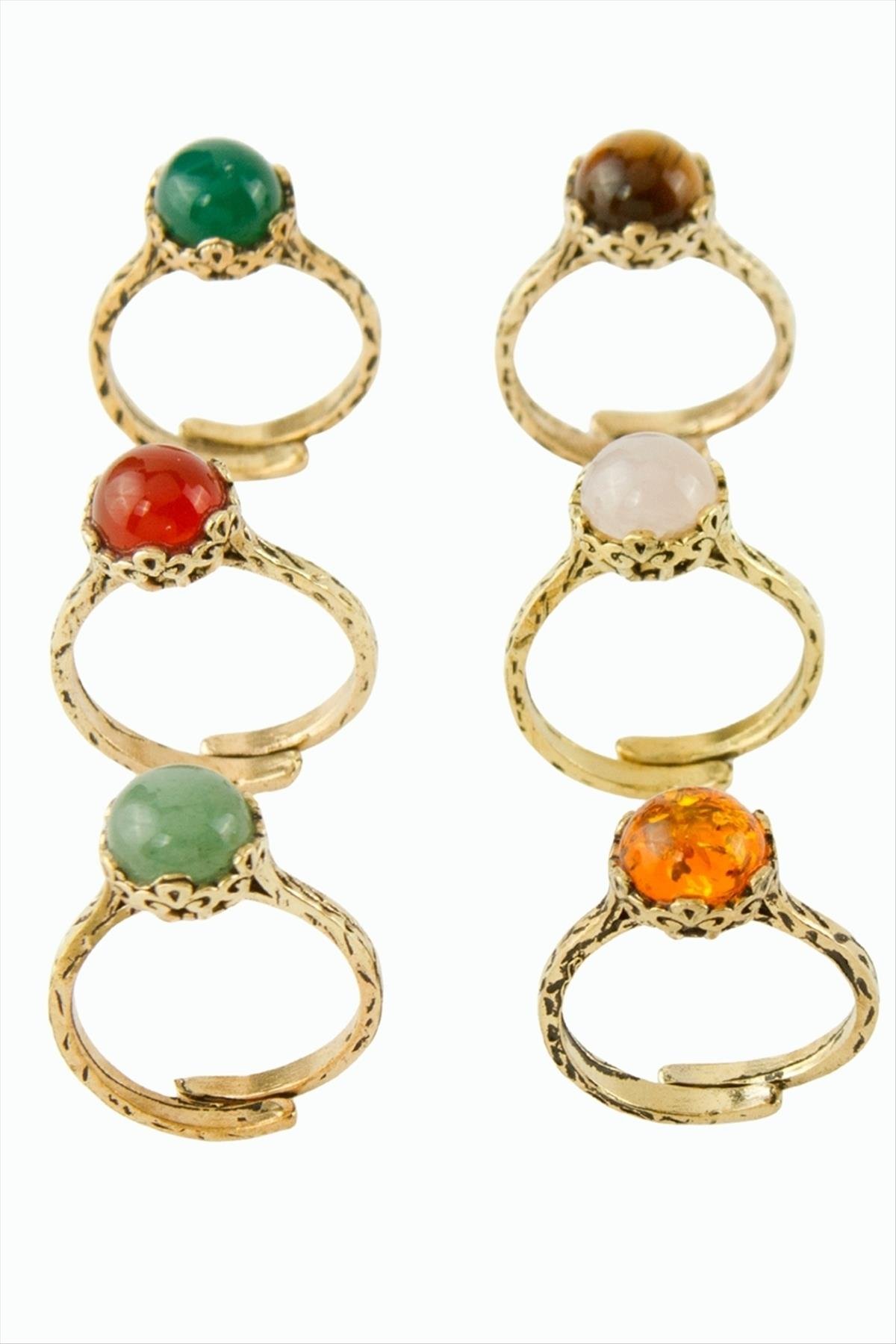 Yuvarlak Doğaltaşlı Otantik Yüzük