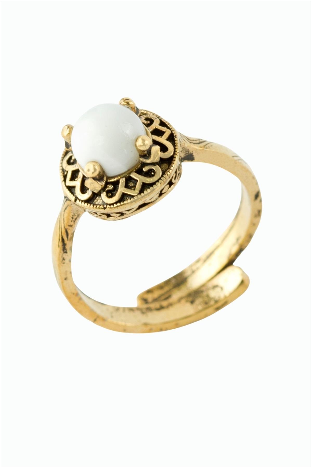 Yuvarlak Doğaltaşlı Otantik Yüzük