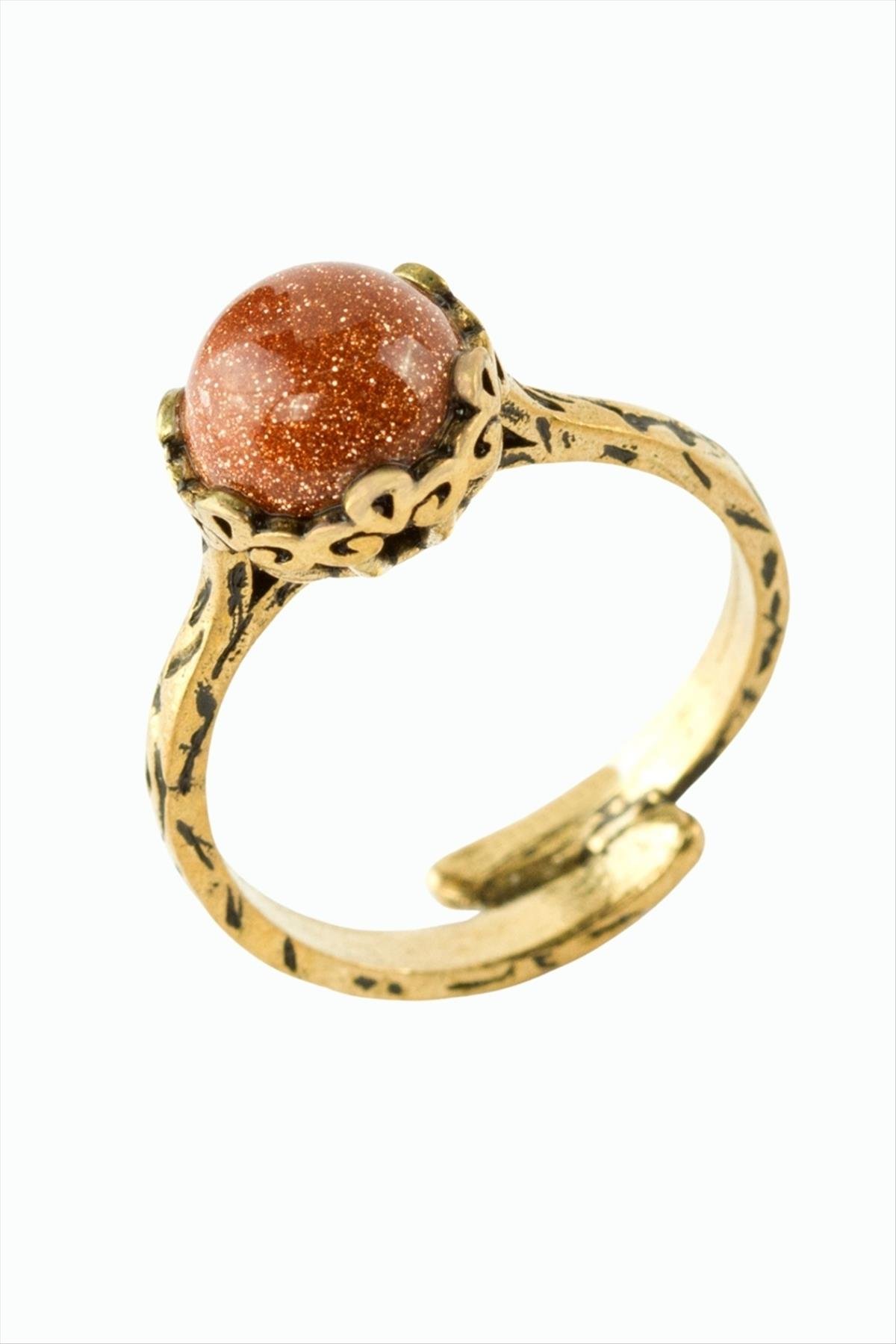 Yuvarlak Doğaltaşlı Otantik Yüzük