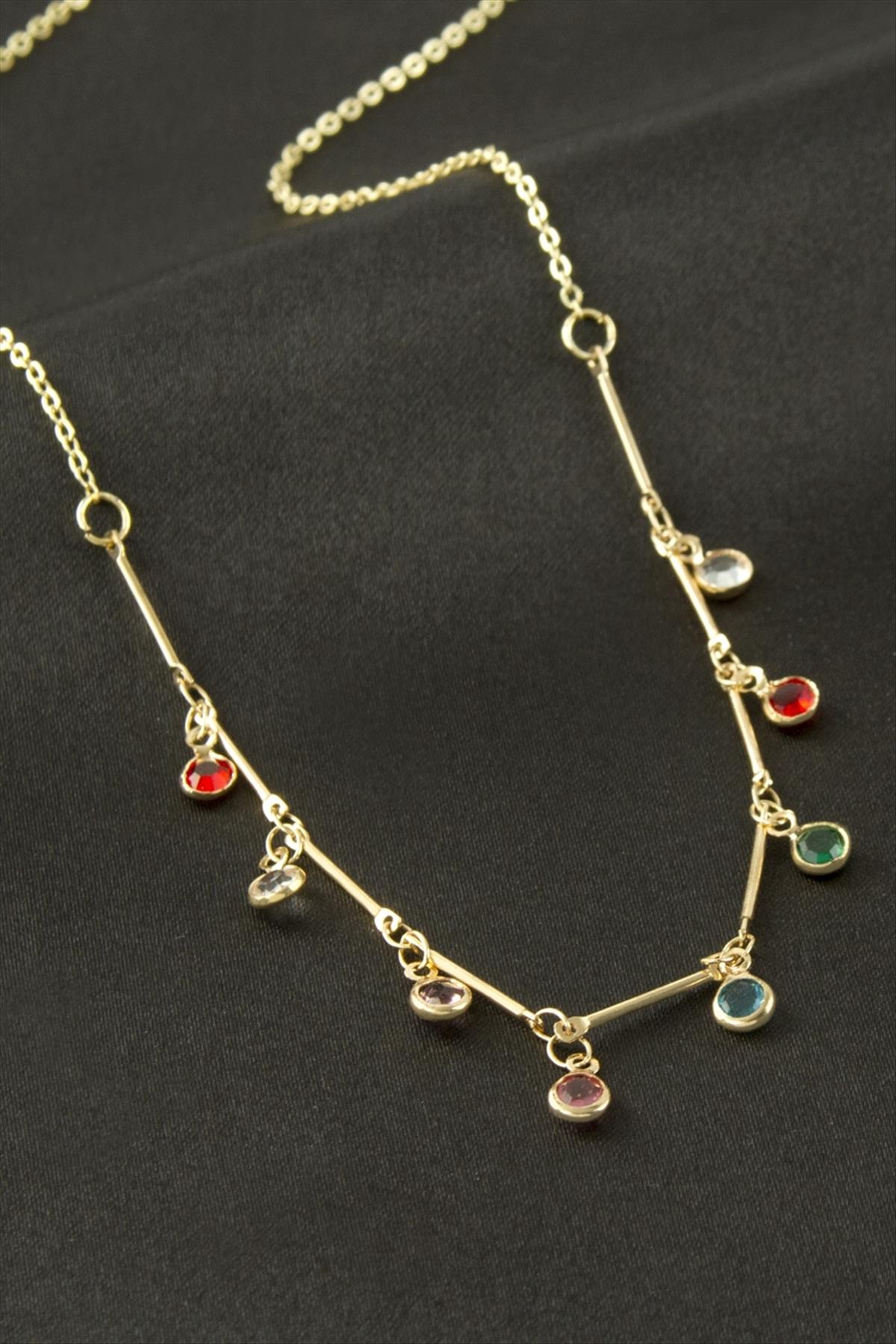 Yuvarlak Kristal Taşlı Kolye