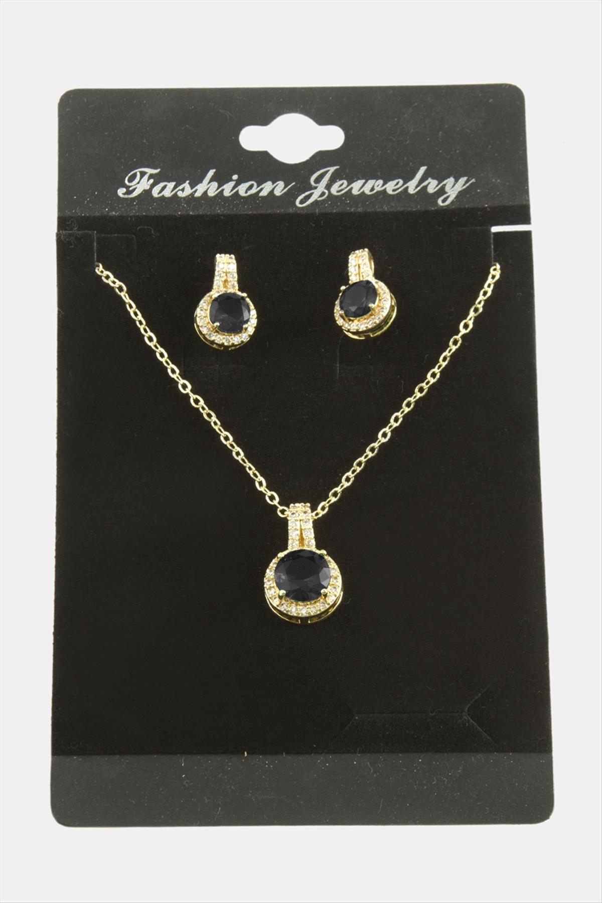 Yuvarlak Zirkon Taşlı Set Kolye