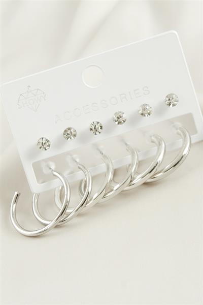 12 Adet Ezme Boru Taşlı Halka Küpe