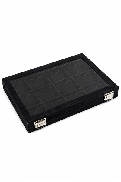 12 Bölmeli Cam Kapaklı Anfora Kumaş Set Kolye Standı 24*34 cm