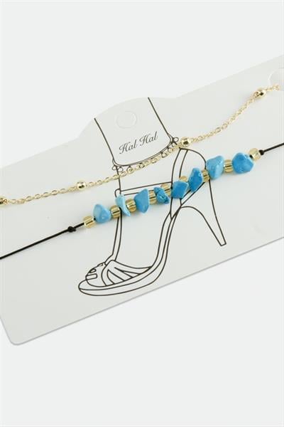 2 Adet Kırık Doğaltaşlı Zincir Halhal