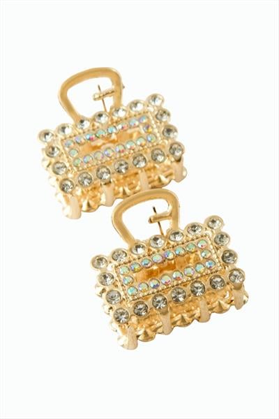 2 Adet Dikdörtgen Taşlı Metal Mandal Toka 2 cm