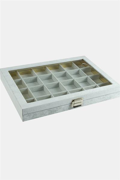 24 Bölmeli Cam Kapaklı Anfora Kumaş Sunum Tablosu 24*34 cm