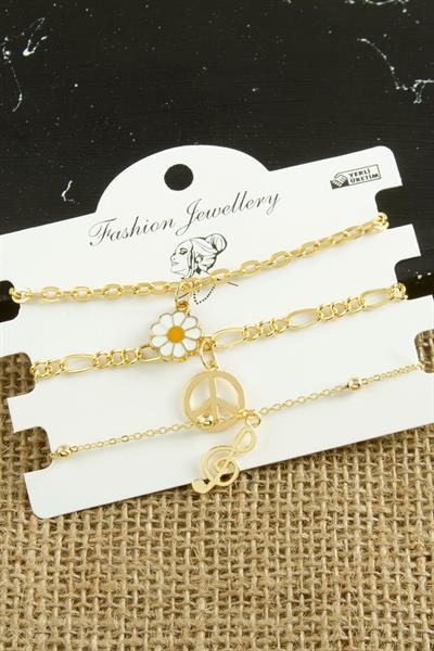 3 Adet Papatya Trend Zincir Bileklik