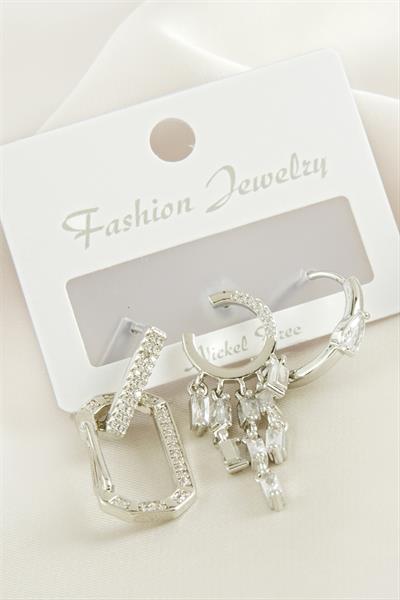 3 Adet Baget Taşlı Küpe