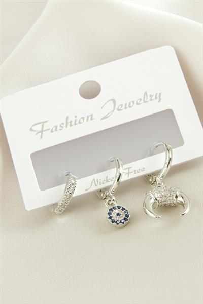 3 Adet Hilal Zirkon Taşlı Küpe