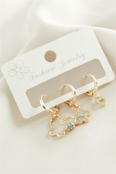 3 Adet Kelebek Zirkon Taşlı Küpe