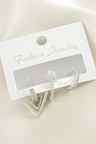 3 Adet Ok Zirkon Taşlı Küpe