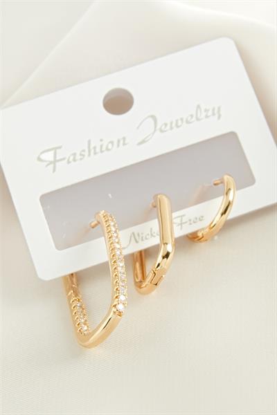 3 Adet Oval Zirkon Taşlı Küpe