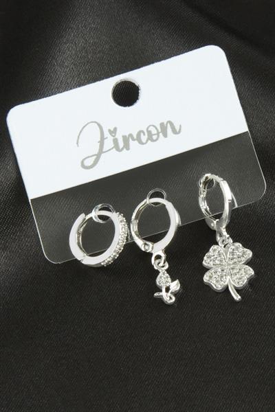 3 Adet Yonca Zirkon Taşlı Küpe