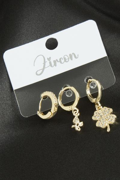 3 Adet Yonca Zirkon Taşlı Küpe