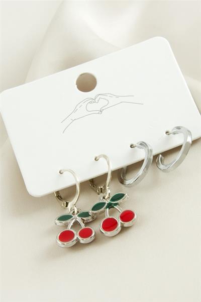 4 Adet Kiraz Mineli Halka Küpe