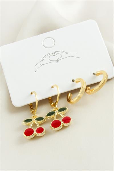 4 Adet Kiraz Mineli Halka Küpe