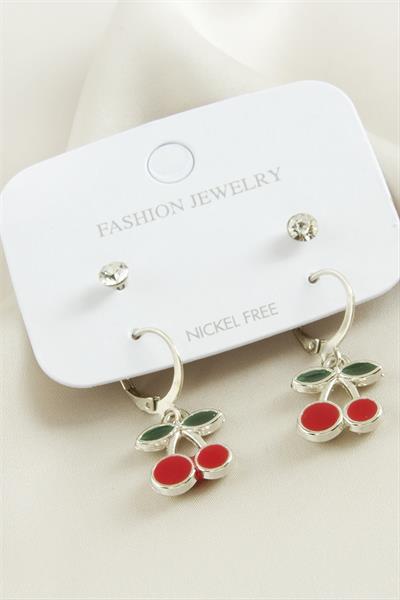 4 Adet Kiraz Taşlı Mineli Halka Küpe