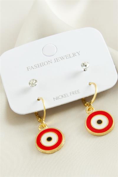 4 Adet Nazar Taşlı Mineli Halka Küpe