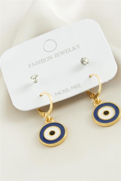 4 Adet Nazar Taşlı Mineli Halka Küpe