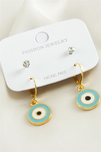 4 Adet Nazar Taşlı Mineli Halka Küpe