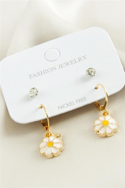 4 Adet Papatya Taşlı Mineli Halka Küpe