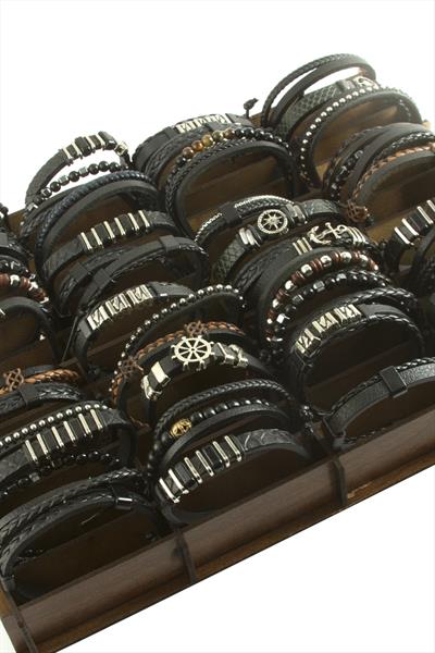 48 Adet Standlı Orjinal Deri Bileklik