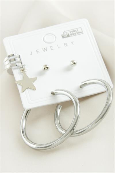 5 Adet Yıldız Boru Halka Küpe 3,5 cm