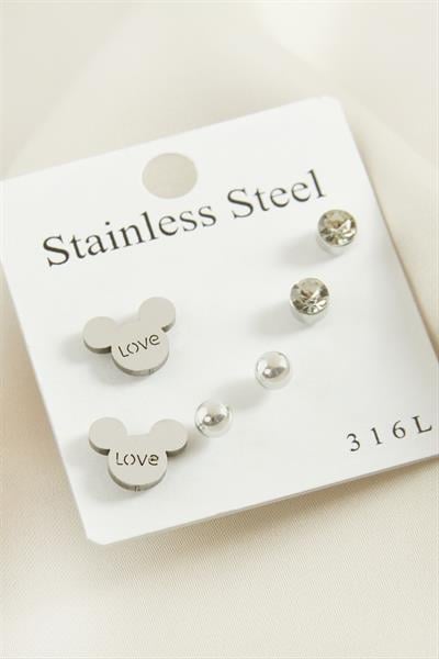 6 Adet Ayıcık Taşlı Çelik Küpe