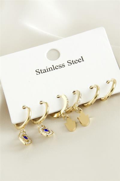 6 Adet  Göz Zirkon Taşlı Lüks Çelik Küpe