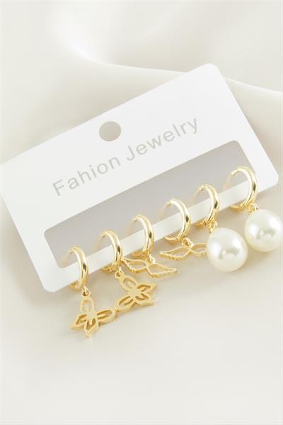 6 Adet Kanat Kelebek Taşlı Halka Küpe