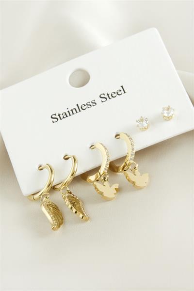 6 Adet Kanat  Zirkon Taşlı Lüks Çelik Küpe