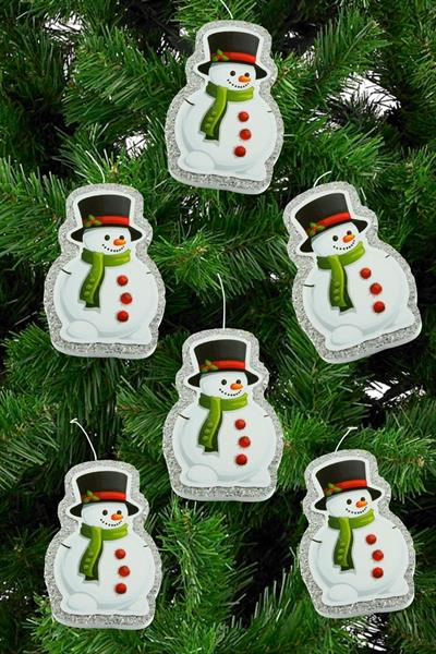 6 Adet Kardan Adam Simli Yılbaşı Ağaç Süsü 10 cm