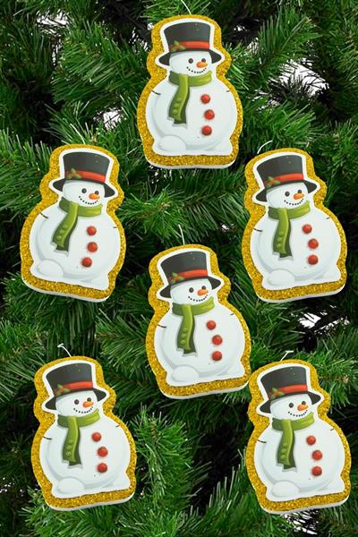 6 Adet Kardan Adam Simli Yılbaşı Ağaç Süsü 10 cm