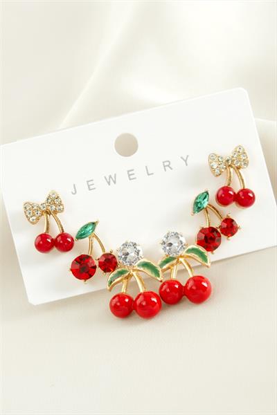 6 Adet Kiraz Mineli Tektaş Küpe