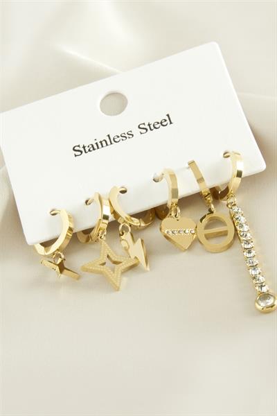 6 Adet Yıldız  Zirkon Taşlı Lüks Çelik Küpe