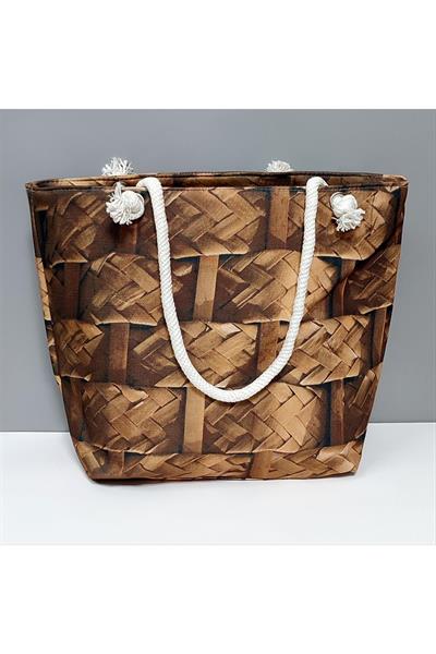 Ahşap Örme Desenli Plaj Çantası