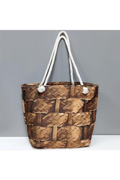 Ahşap Örme Desenli Plaj Çantası
