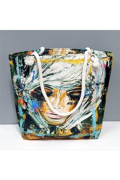 Bayan Yüz Desenli Plaj Çantası