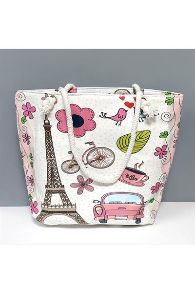Eyfel Kulesi Desenli Plaj Çantası