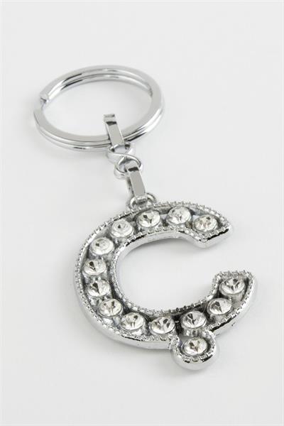 Gümüş Renkli Taşlı Harf Anahtarlık