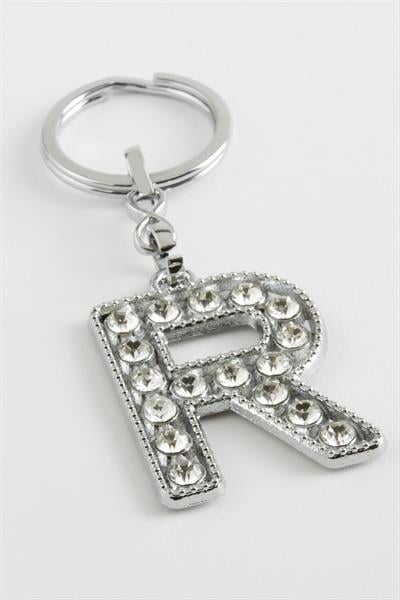 Gümüş Renkli Taşlı Harf Anahtarlık