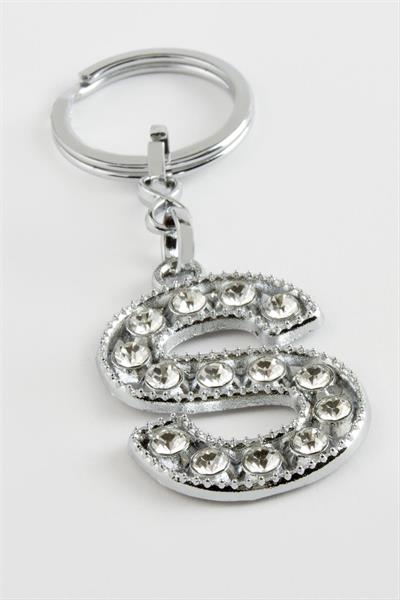 Gümüş Renkli Taşlı Harf Anahtarlık