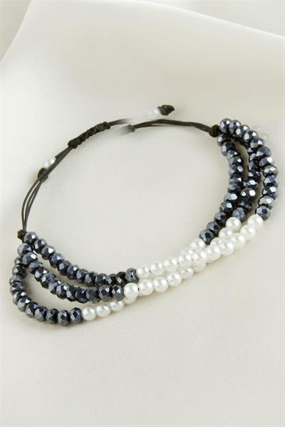 İncili Üçlü Kristal Bileklik